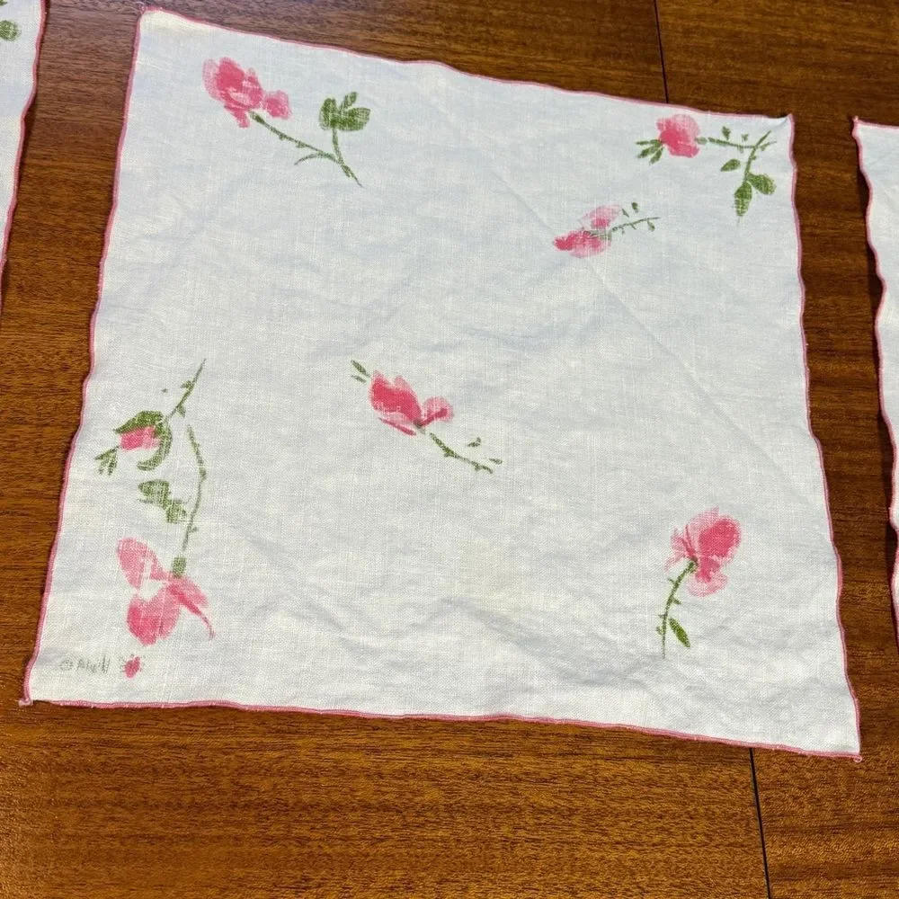 Vintage Vera Neumann Dining Linen Napkins White with Pink Rose Set of 3
